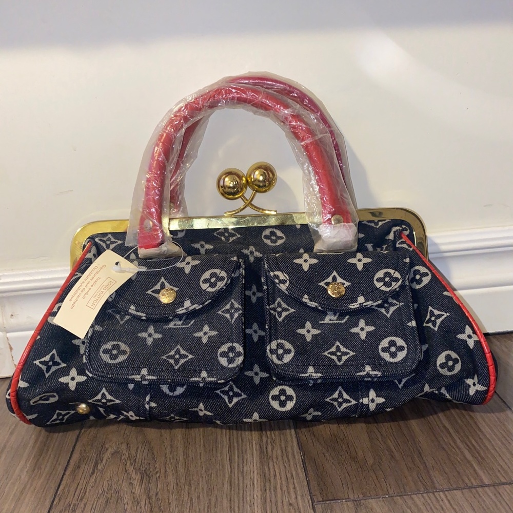 Louis Vuitton Limited Edition Monogram Denim Alligator Sac Fermoir GM Handbag